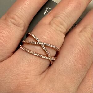 Fleur Kohl’s Rose Gold Cubic Zirconia X Ring Crossover Band Size 9 CZ Gift